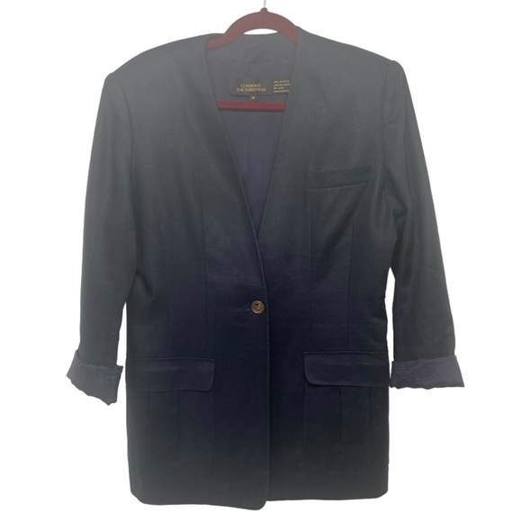 Classiques For Nordstrom Vintage Navy Linen Single Button  Blazer Womens Medium - Picture 7 of 9